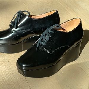 Robert Clergerie Lace Up Platform Wedges Black